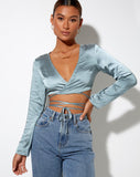 Image of Liva Top in Satin Light Blue