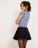 Image of Livi Mesh Top in Light Blue and Navy Botanist Flocking