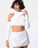 Loaiza Cold Shouder Top in Mini Rib White