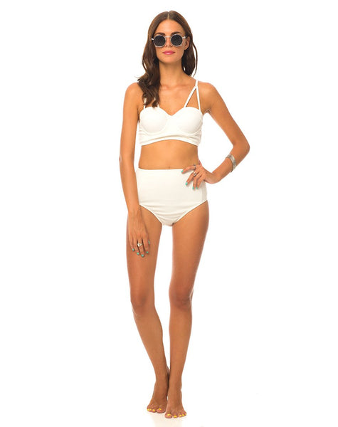 Motel Loe Strappy Bikini Top in White Textured