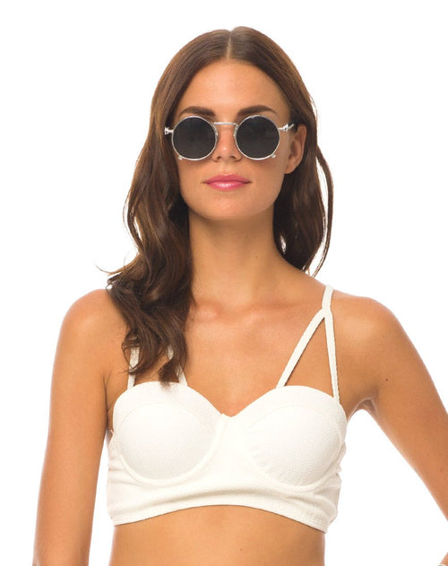 Motel Loe Strappy Bikini Top in White Textured