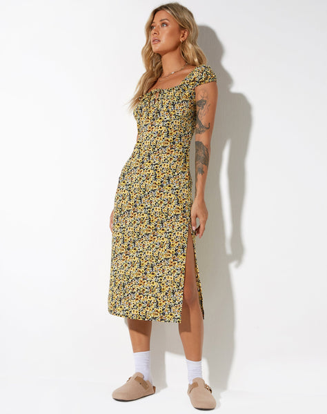 image of Lona Midi Dress in Spring Ditsy Yellow