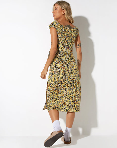 image of Lona Midi Dress in Spring Ditsy Yellow