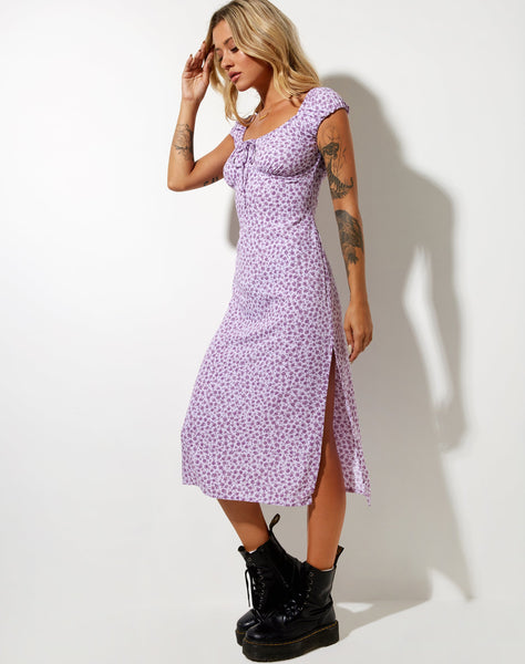 Image of Lona Midi Dress in Ditsy Rose Lilac