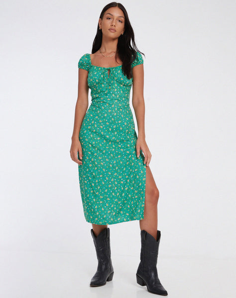 Image of Lona Midi Dress in Paisley Fun Green