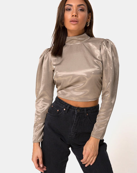 Lona Longsleeve Top in Satin Taupe