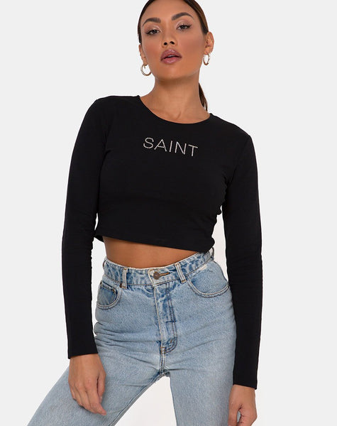 Londy Top in Black "Saint" Hot Fix