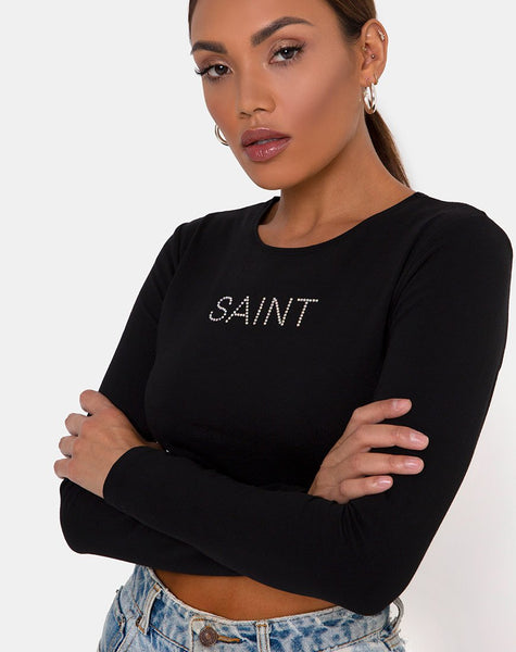 Londy Top in Black "Saint" Hot Fix