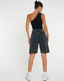 IMAGE OF LONGLINE DAD DENIM SHORT IN BLACK WASH