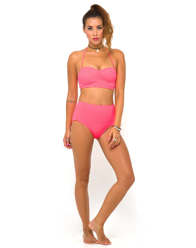 Motel Longline Bikini Top in Neon Pink