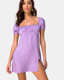 Lonma Mini Dress in Satin Ditsy Rose Lavender