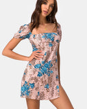 Lonma Mini Dress in Jungle Flower Blue Cream