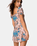 Lonma Mini Dress in Jungle Flower Blue Cream