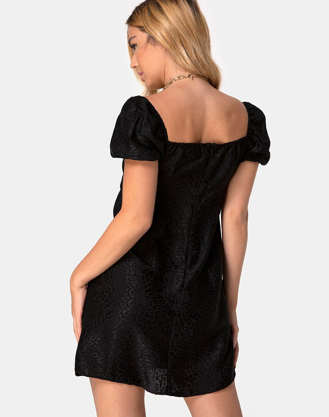 Lonma Mini Dress in Satin Cheetah Black