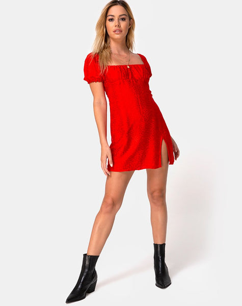 Lonma Dress in Satin Cheetah Red