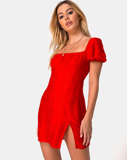 Lonma Dress in Satin Cheetah Red