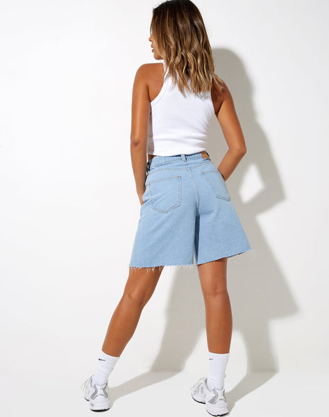 Image of Loose Fit Denim Short in Light Wash Blue