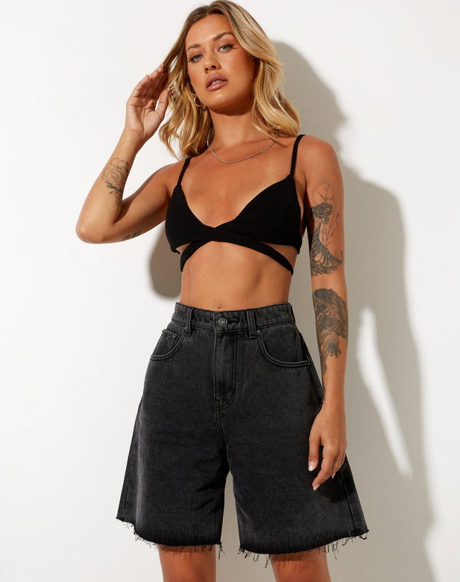 Image of Loose Fit Denim Short in Black Wash