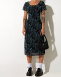 image of Lorani Midi Dress in Butterfly Vine Flock Blue