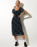 image of Lorani Midi Dress in Butterfly Vine Flock Blue