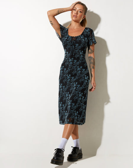 Wilem Long Sleeve Dress in Femme Floral Black and Gold