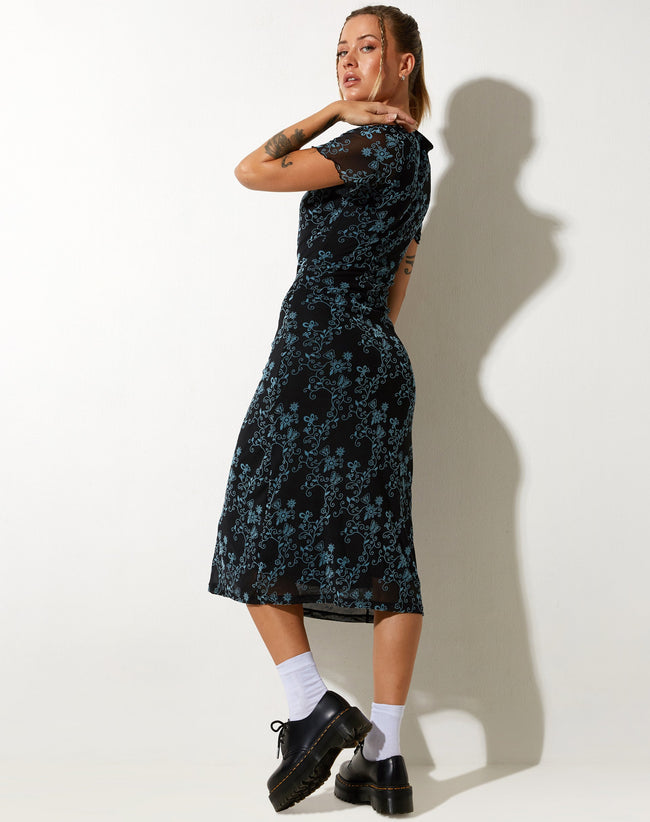 image of Lorani Midi Dress in Butterfly Vine Flock Blue