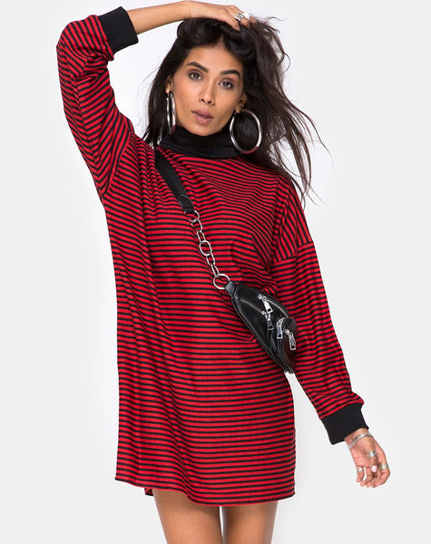 Losha Sweatshirt in Mini Stripe Red and Black