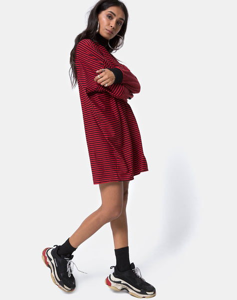 Losha Sweatshirt in Mini Stripe Red and Black