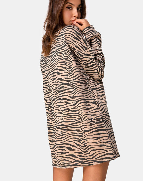 Lotsun Jumper Dress in 90's Zebra Taupe