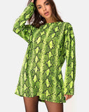 Lotsun Jumper Dress in Snake Lime