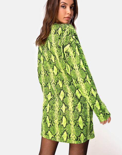 Lotsun Jumper Dress in Snake Lime