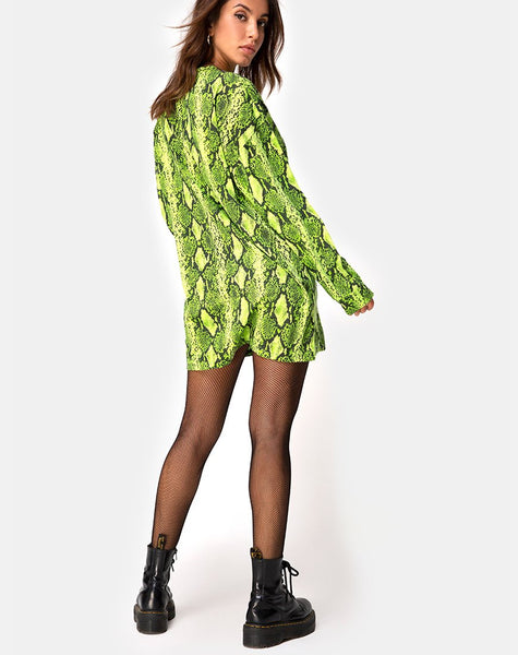 Lotsun Jumper Dress in Snake Lime