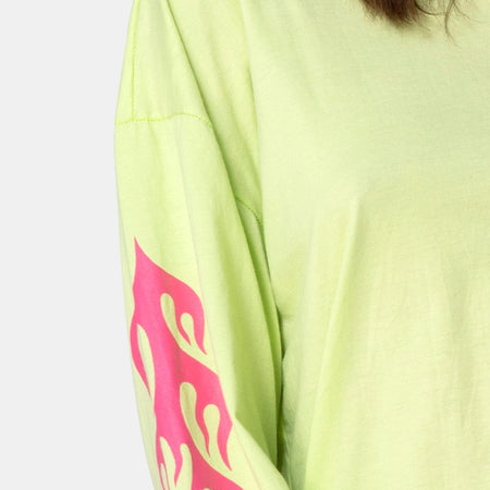 Lotsun Sweatshirt in Flurogreen with Flame