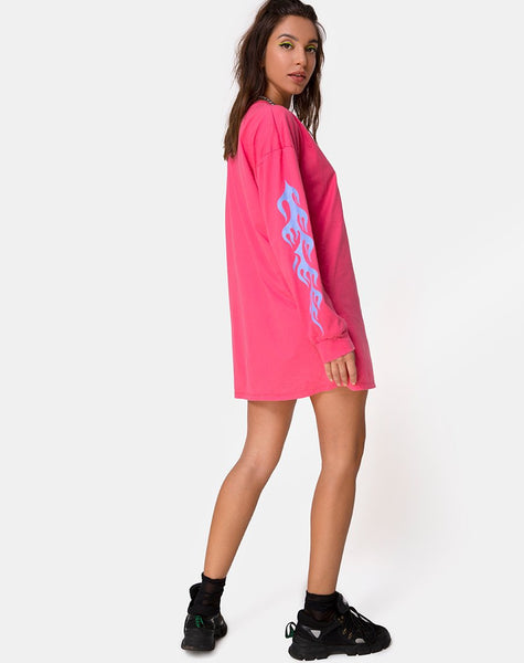 Lotsun Sweatshirt in Pink with Flame