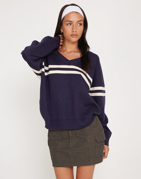 Daren Jumper in Grey and Charcoal Stripes