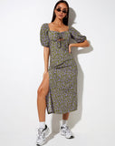 Image of Lourgia Midi Dress in Autumn Blossom Khaki