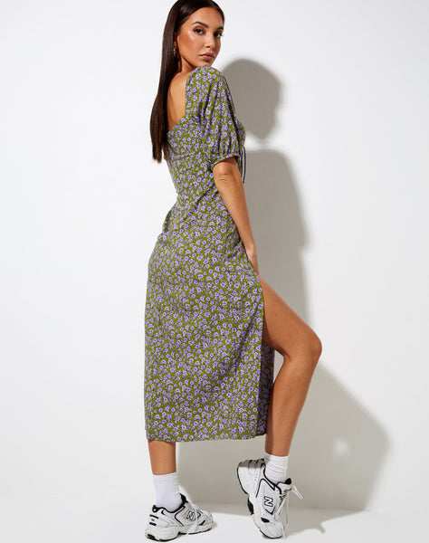 Image of Lourgia Midi Dress in Autumn Blossom Khaki