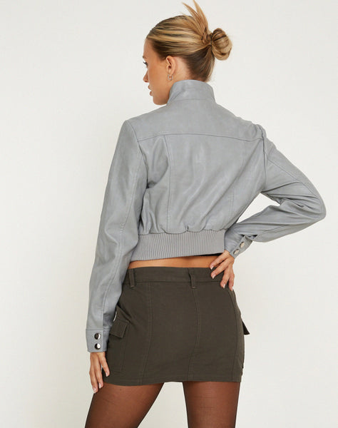 image of Loviana Jacket in PU Silver Grey