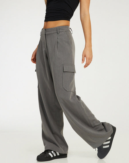 Geona Wide Leg Cargo Trouser in Dark Grey