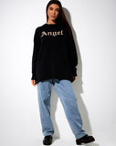 Lulees Jumper in Knit Black with 'Angel' in Cream