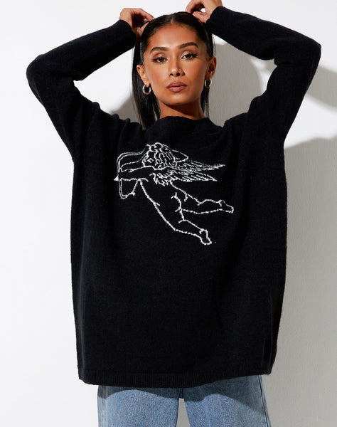 Image of Lulees Jumper in Knit Black Cherub Ivory