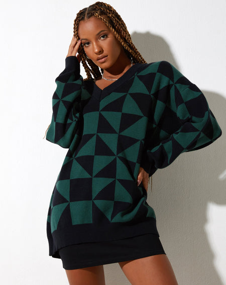 Mably Jumper in Jagged Swirl Green and Black