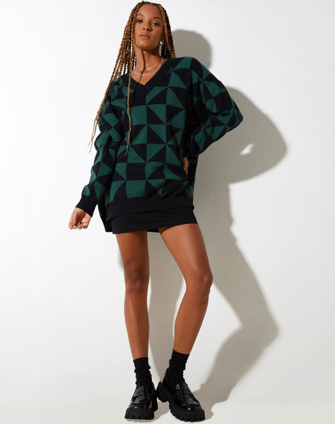 Image of Lulees Jumper in Large Geo Black and Green