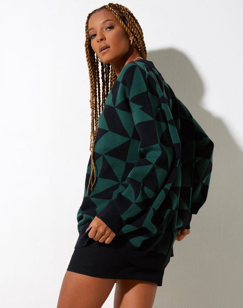 Image of Lulees Jumper in Large Geo Black and Green