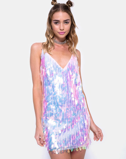 Image of Luna Slip Dress in Opal Unicorn Sequin Pink