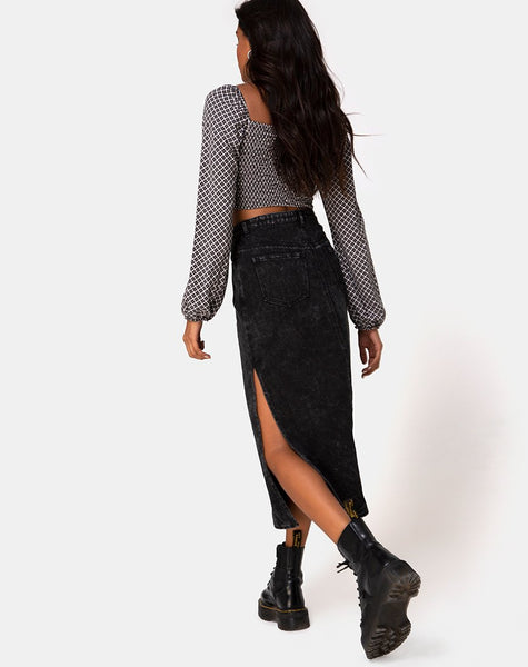 Lyra Midi Skirt in Black Stone Wash