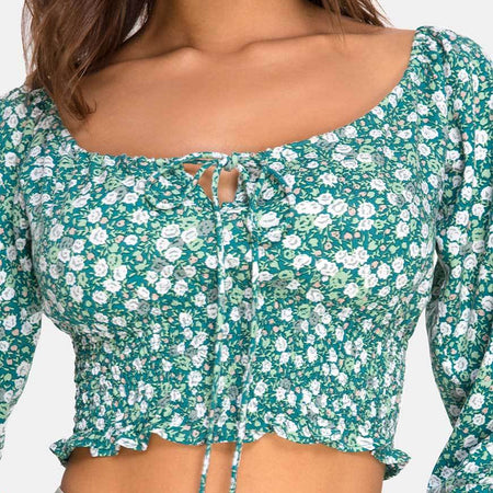 Lancer Crop Top in Floral Field Green