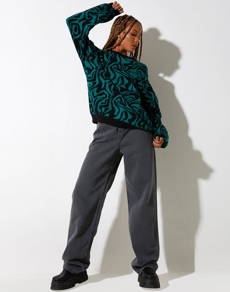 Image of Mably Jumper in Jagged Swirl Green and Black