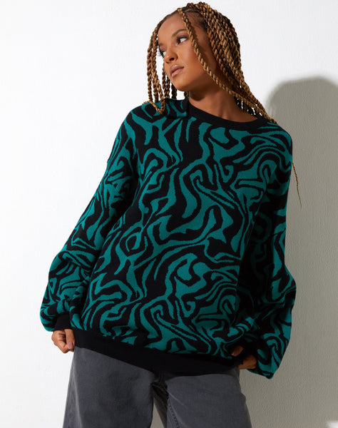 Image of Mably Jumper in Jagged Swirl Green and Black