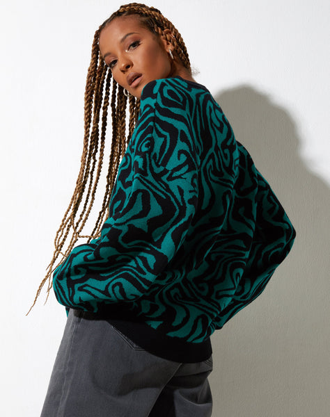 Image of Mably Jumper in Jagged Swirl Green and Black